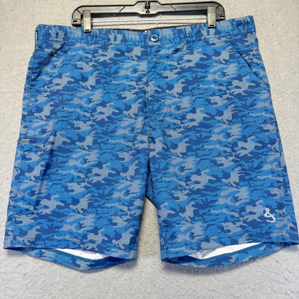Hook‎ & Tackle Mens Size 38x10 Hybrid Dot Camo Fishing Shorts Blue Gray